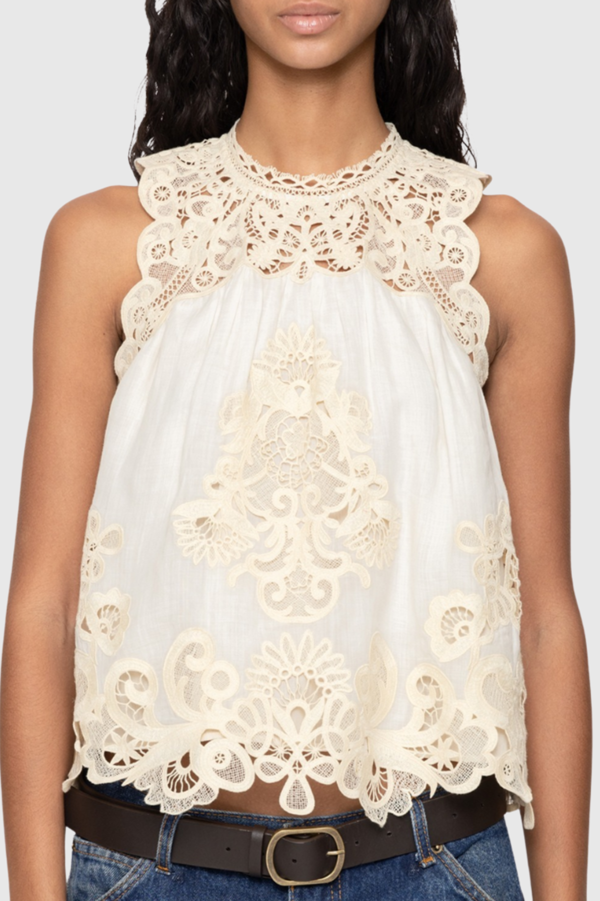 Ruio Cochet Sleeveless Lace Top - White
