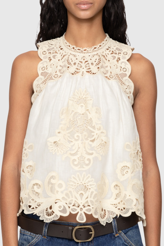 Ruio Cochet Sleeveless Lace Top - White