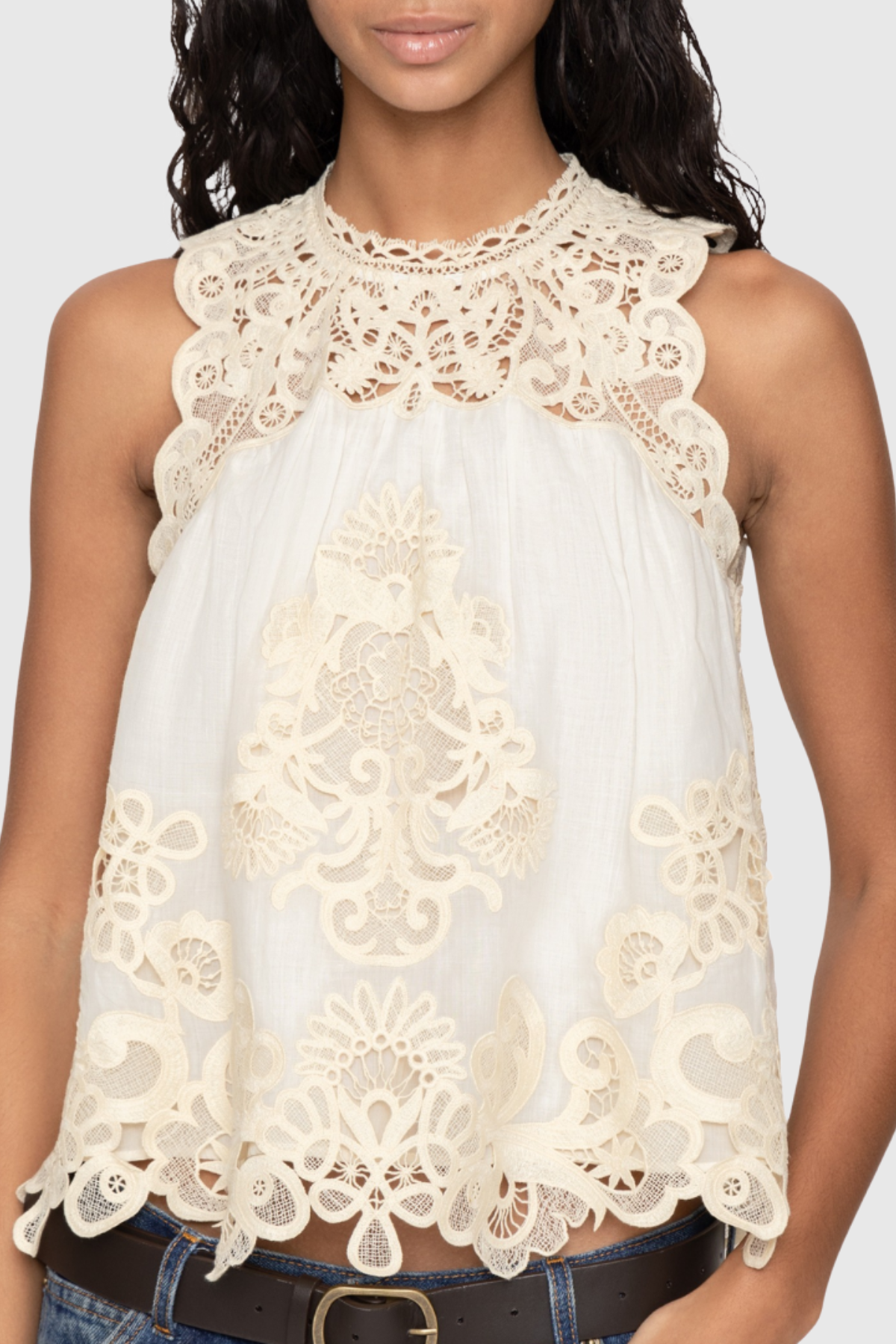 Ruio Cochet Sleeveless Lace Top - White