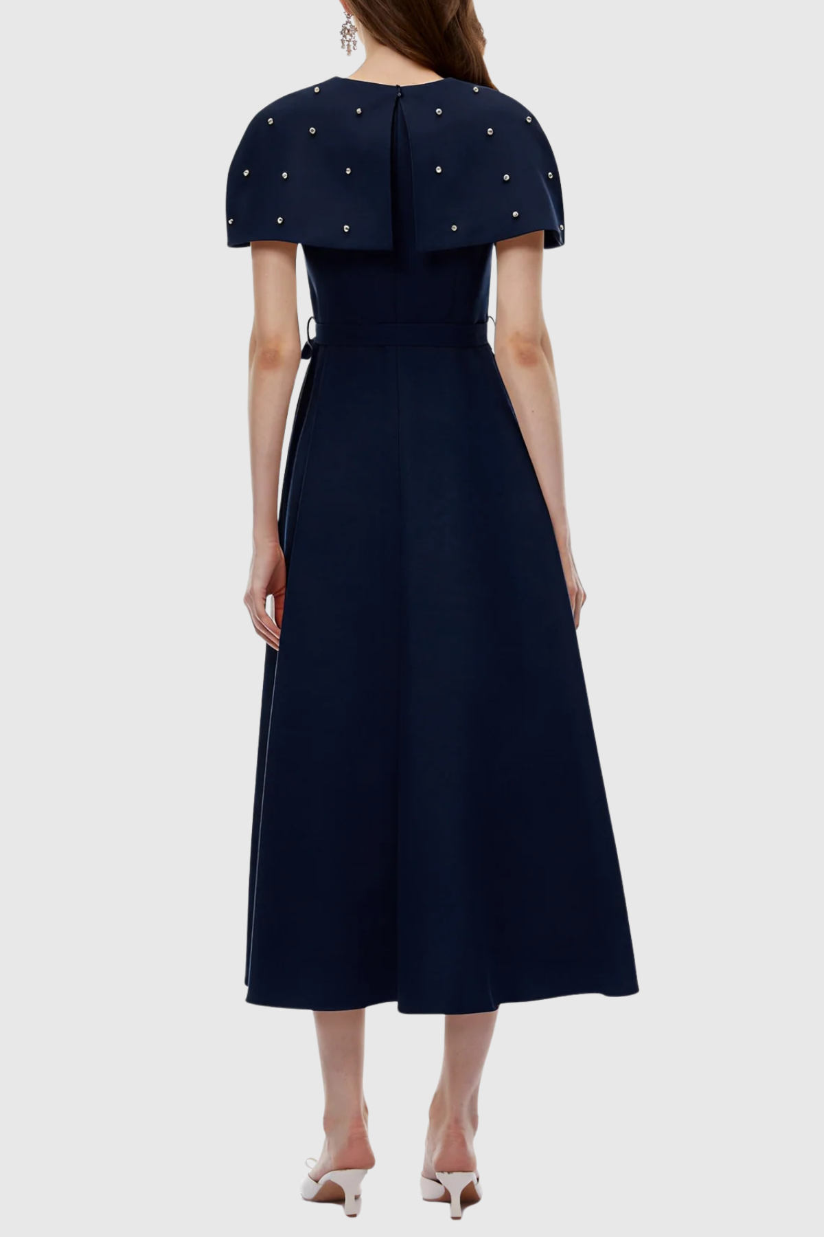 Runela Crystal Embellished Cape Midi Dress - Navy