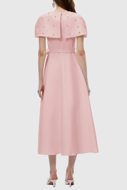 Runela Crystal Embellished Cape Midi Dress - Pink