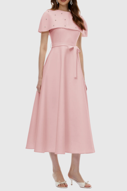 Runela Crystal Embellished Cape Midi Dress - Pink