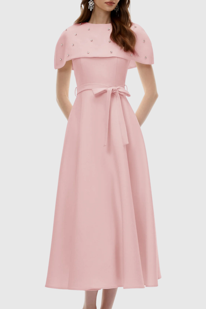 Runela Crystal Embellished Cape Midi Dress - Pink