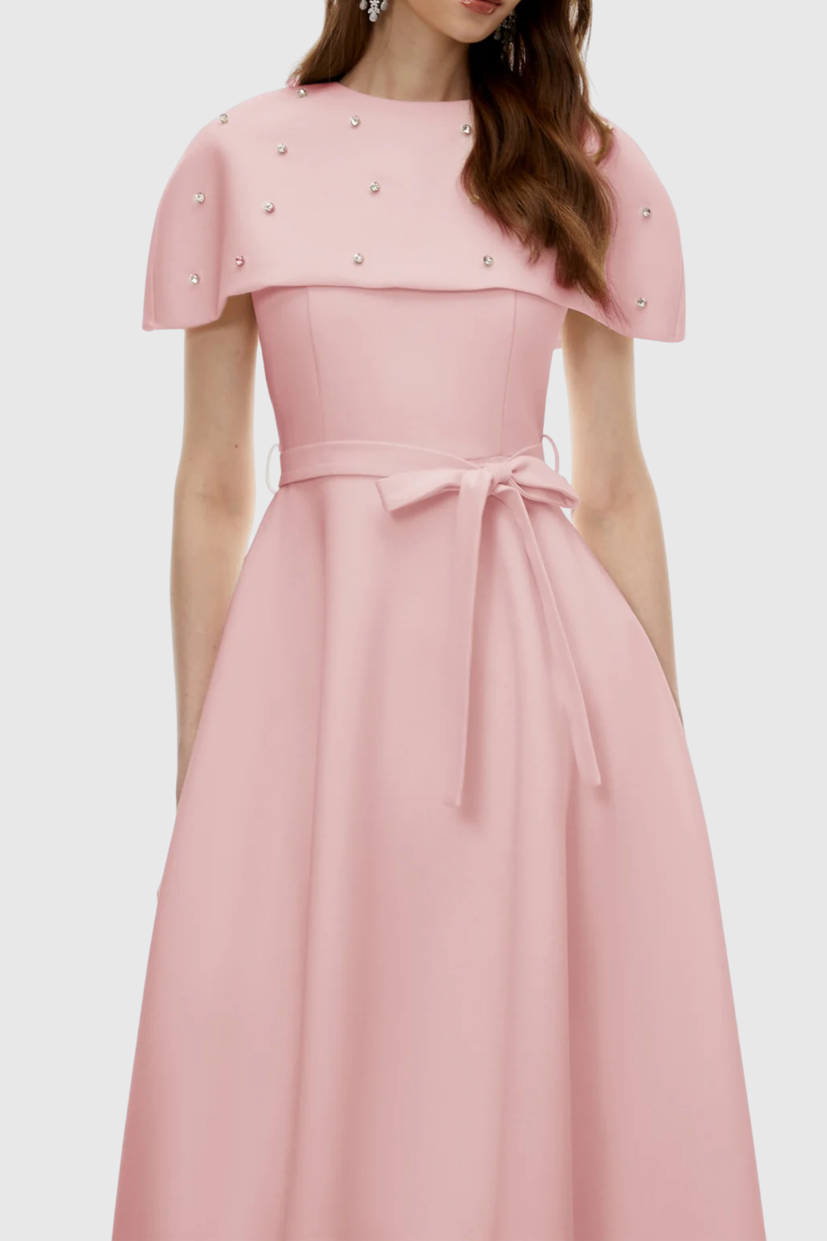 Runela Crystal Embellished Cape Midi Dress - Pink