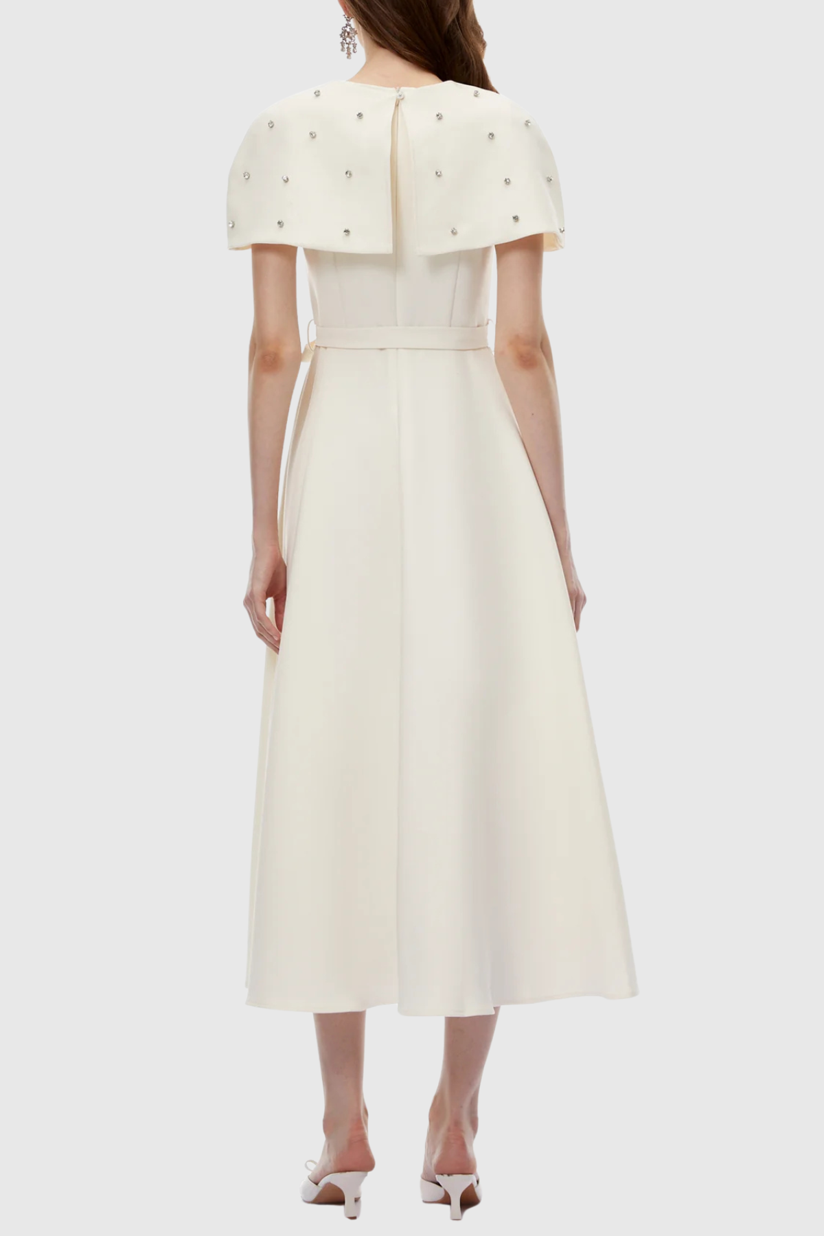 Runela Crystal Embellished Cape Midi Dress - White