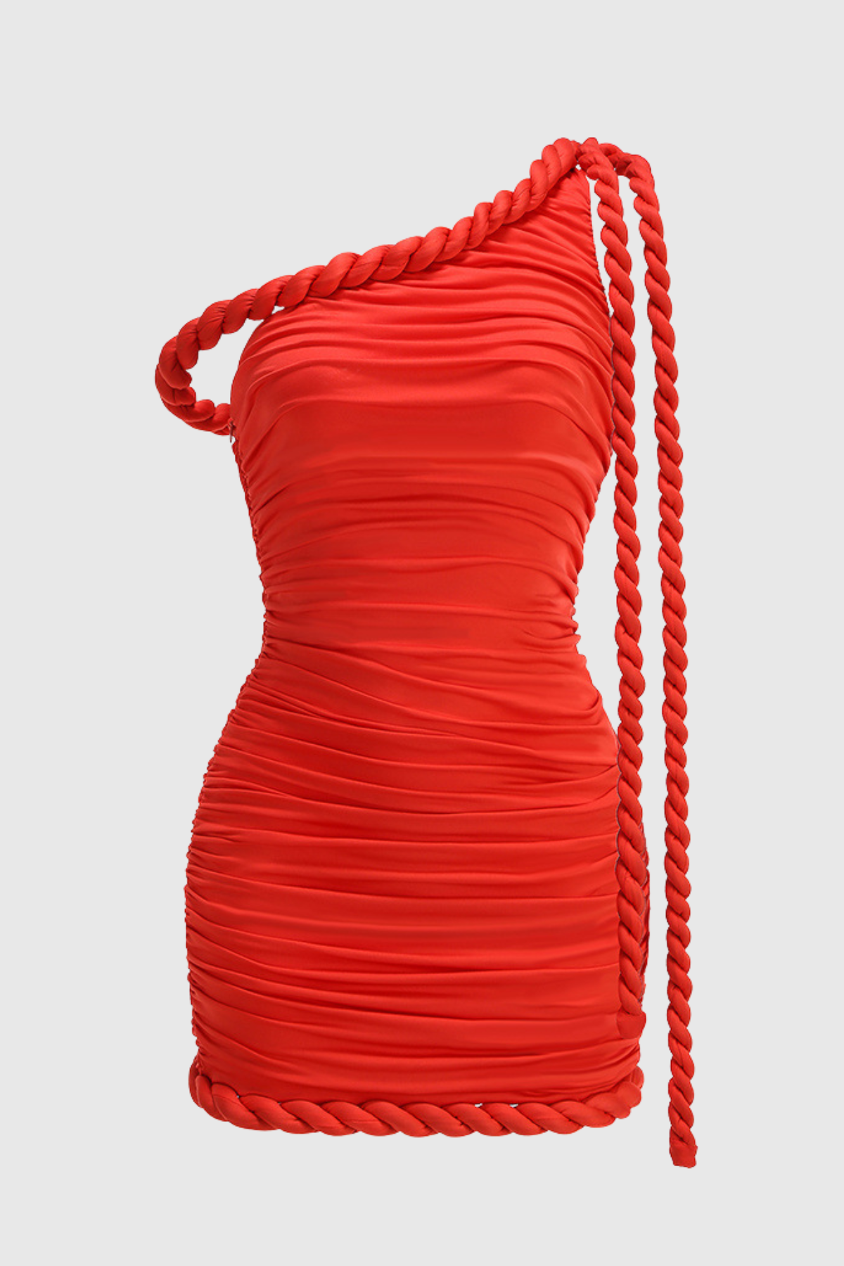 Rverie One Shoulder Rope Ruched Mini Dress