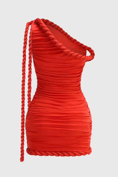 Rverie One Shoulder Rope Ruched Mini Dress