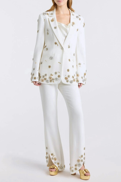 Saanvi Floral Crystal Embellished Blazer & Trousers Set