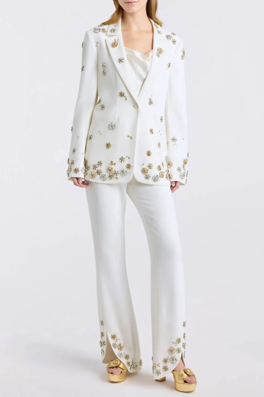 Saanvi Floral Crystal Embellished Blazer & Trousers Set