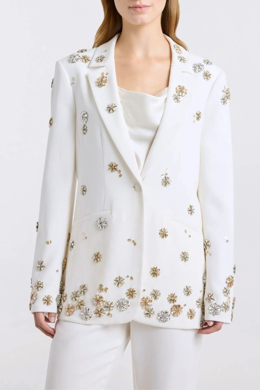 Saanvi Floral Crystal Embellished Blazer & Trousers Set