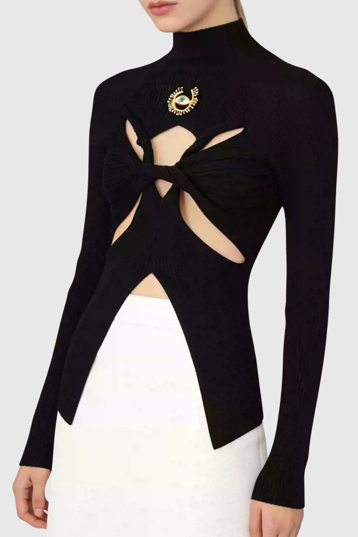 Sabira Twist Cutout Knit Top - Black