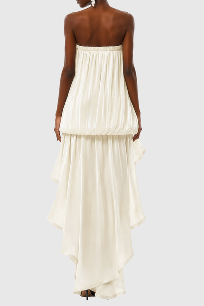 Sadhia Strapless Bow Glossy Midi Dress - Beige