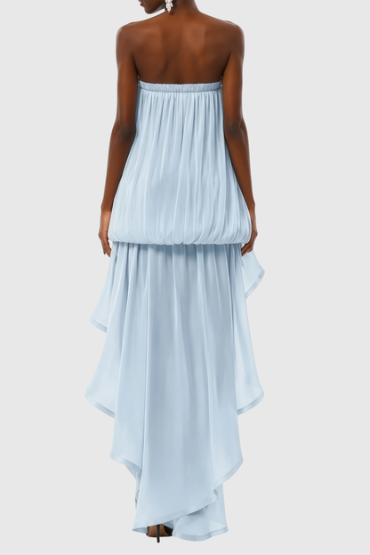 Sadhia Strapless Bow Glossy Midi Dress - Blue
