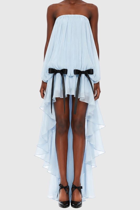 Sadhia Strapless Bow Glossy Midi Dress - Blue
