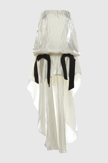 Sadhia Strapless Bow Glossy Midi Dress - Beige
