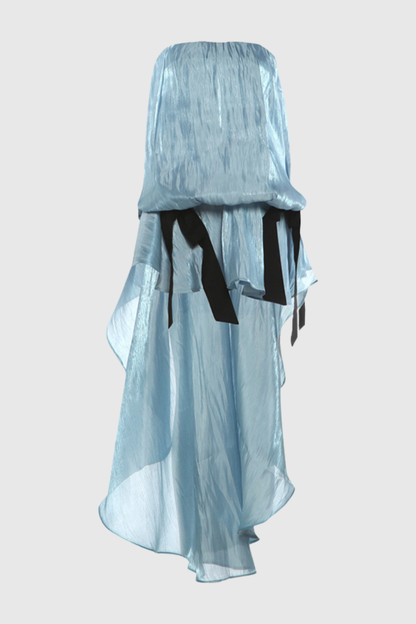 Sadhia Strapless Bow Glossy Midi Dress - Blue