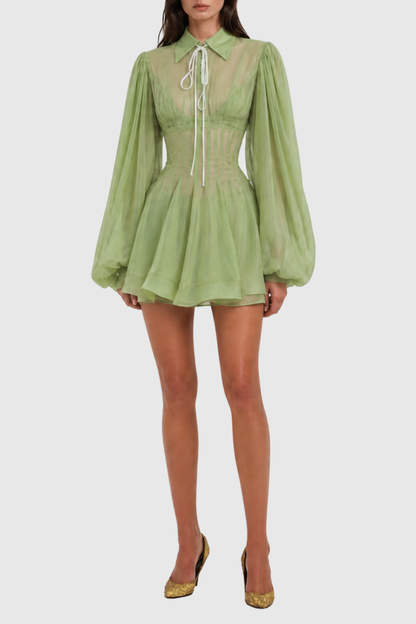 Saffron Waist-cinched Shirt - Green
