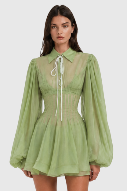 Saffron Waist-cinched Shirt - Green