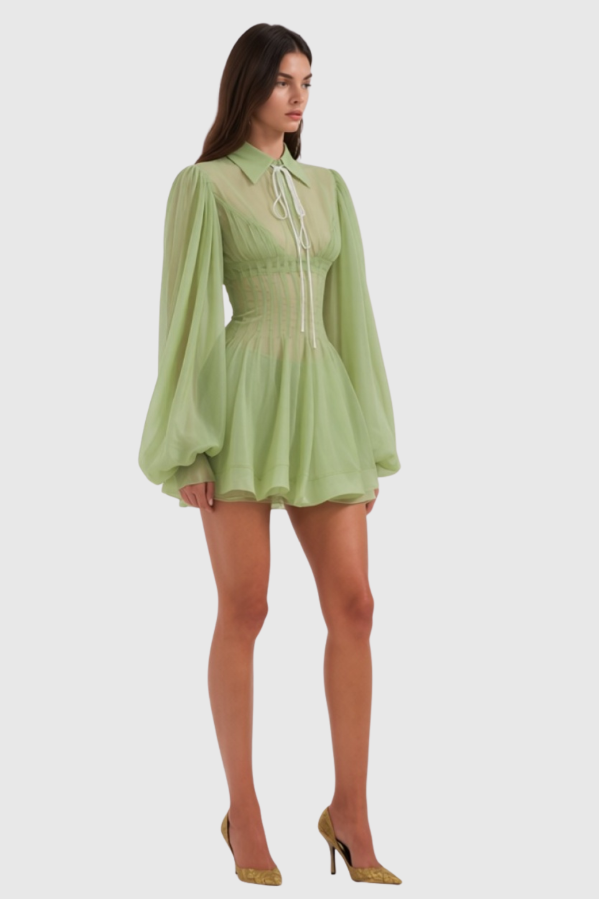 Saffron Waist-cinched Shirt - Green