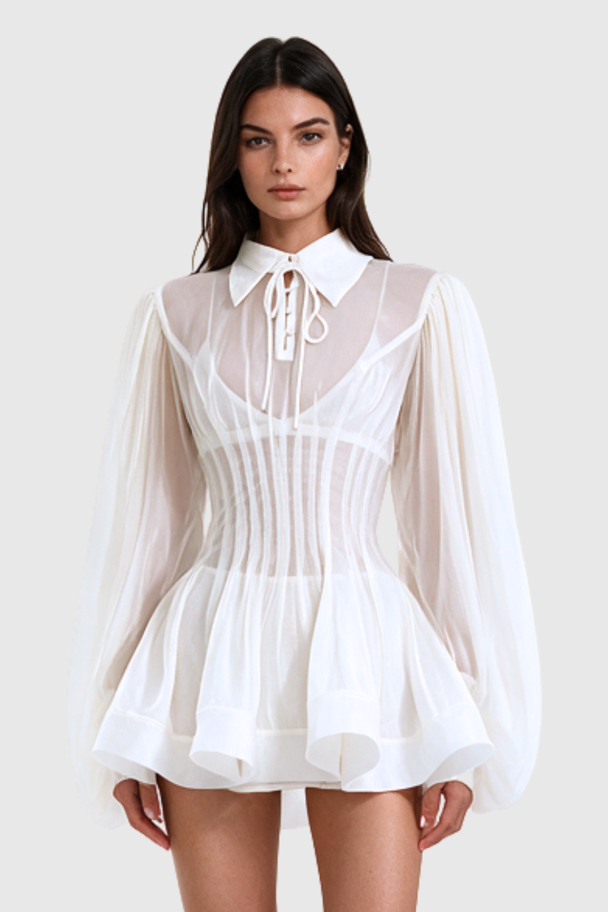 Saffron Waist-cinched Shirt - White