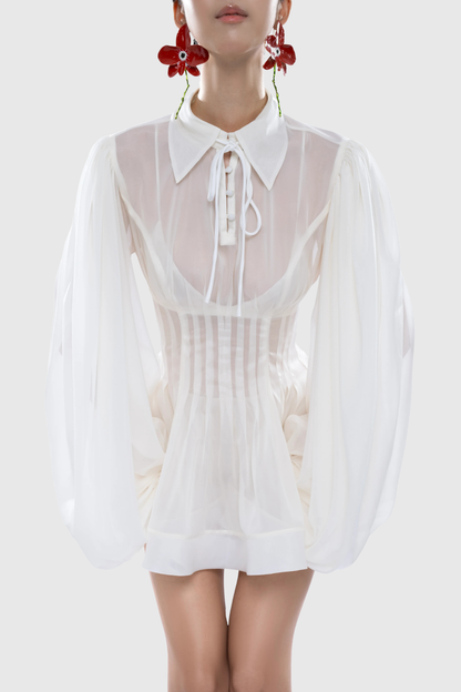 Saffron Waist-cinched Shirt - White