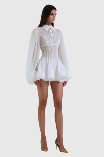 Saffron Waist-cinched Shirt - White