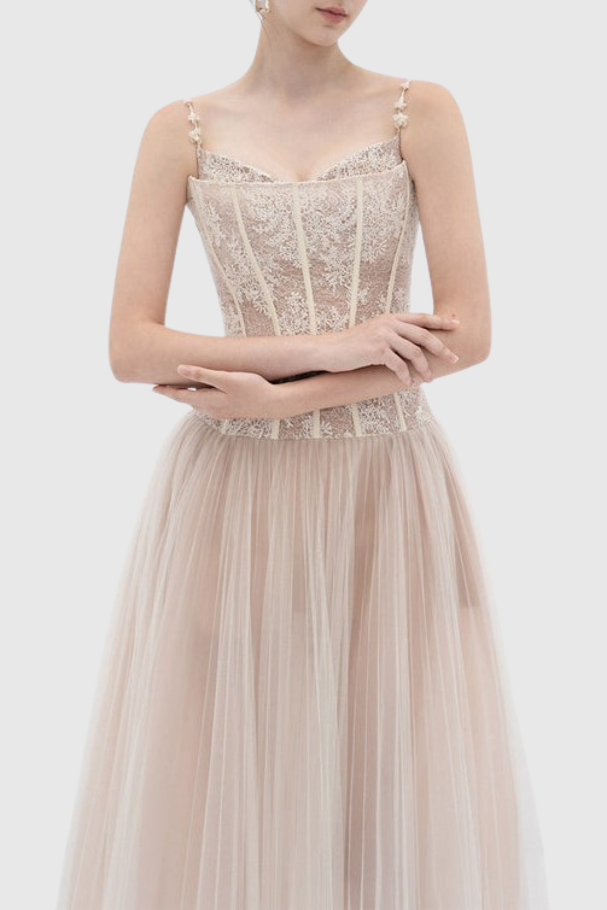 Safio Lace Corset Pleated Maxi Dress