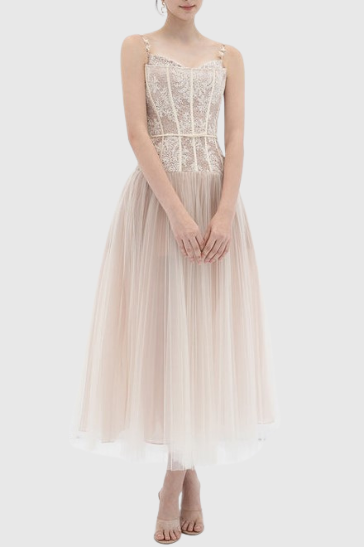 Safio Lace Corset Pleated Maxi Dress