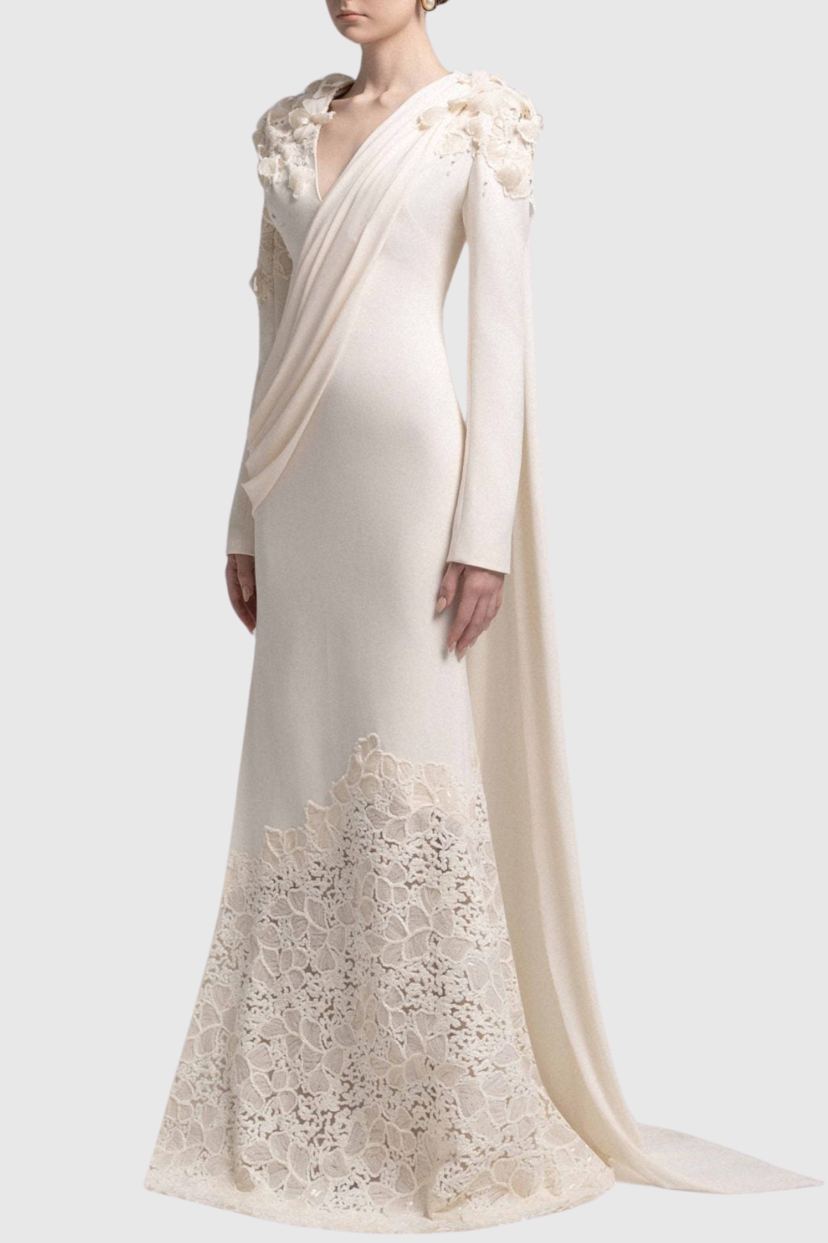 Safra Floral Sequin Embellished Draped Maxi Dress