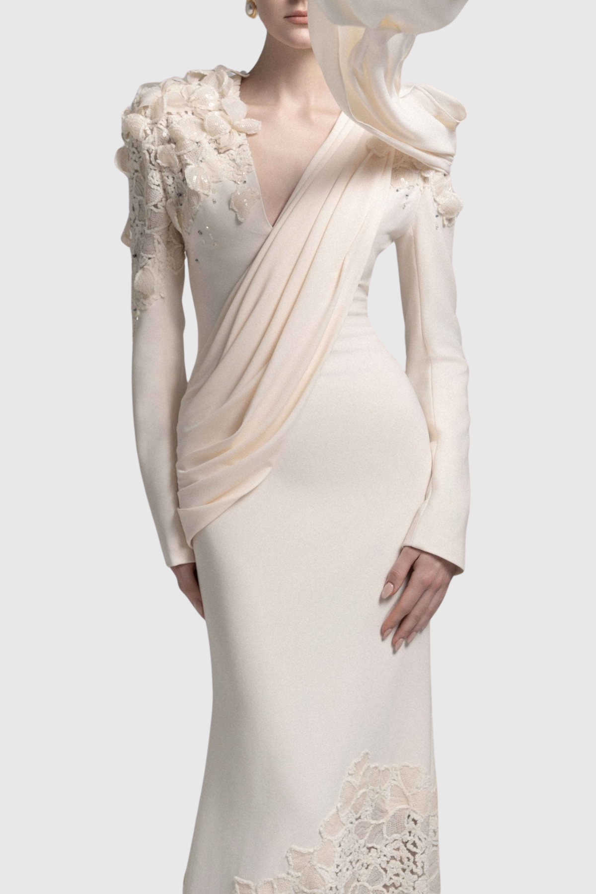 Safra Floral Sequin Embellished Draped Maxi Dress