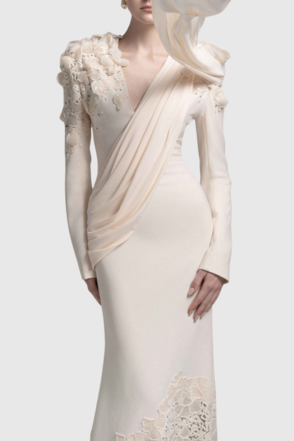 Safra Floral Sequin Embellished Draped Maxi Dress