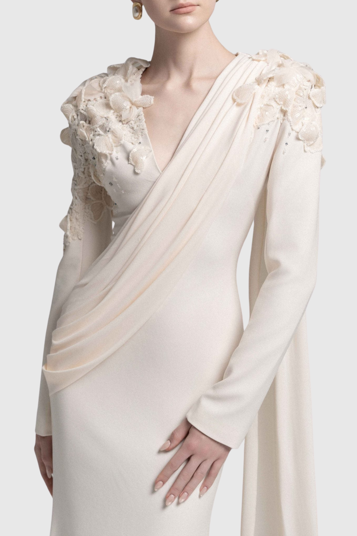 Safra Floral Sequin Embellished Draped Maxi Dress