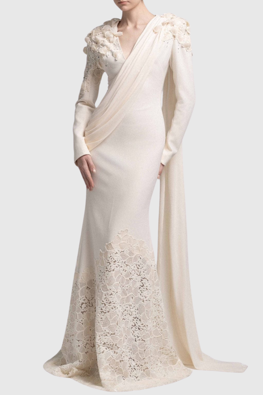 Safra Floral Sequin Embellished Draped Maxi Dress