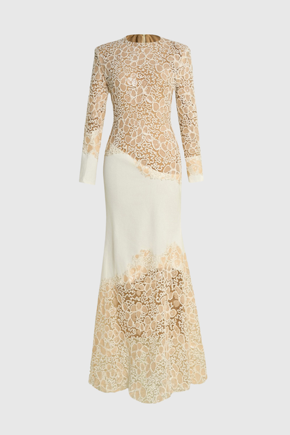 Safra Lace Sequin Satin Maxi Dress - White