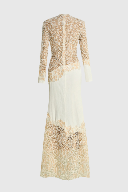 Safra Lace Sequin Satin Maxi Dress - White