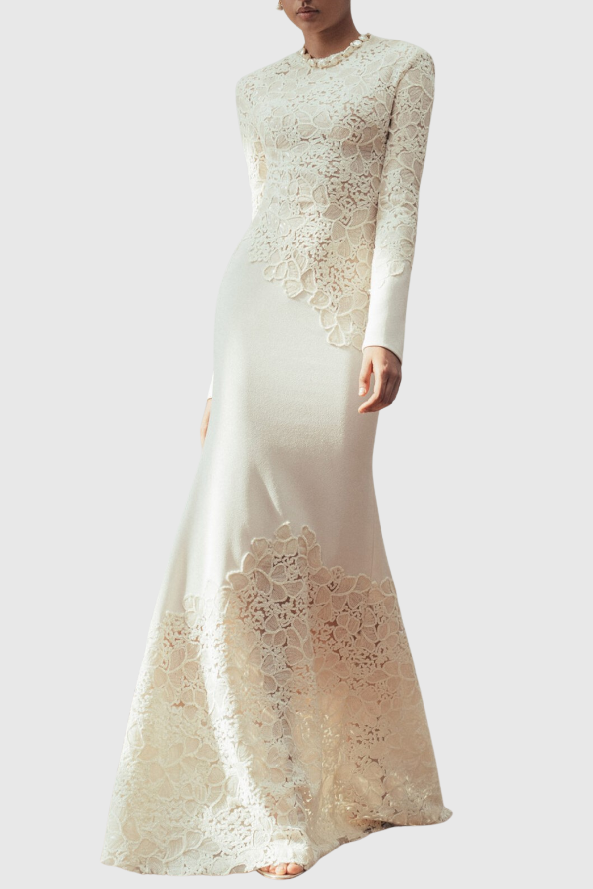 Safra Lace Sequin Satin Maxi Dress - White