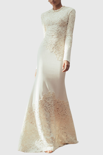 Safra Lace Sequin Satin Maxi Dress - White