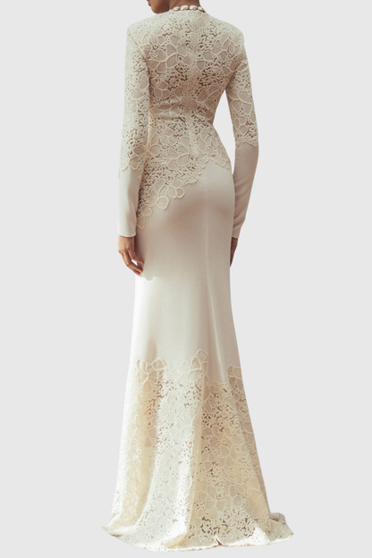 Safra Lace Sequin Satin Maxi Dress - White