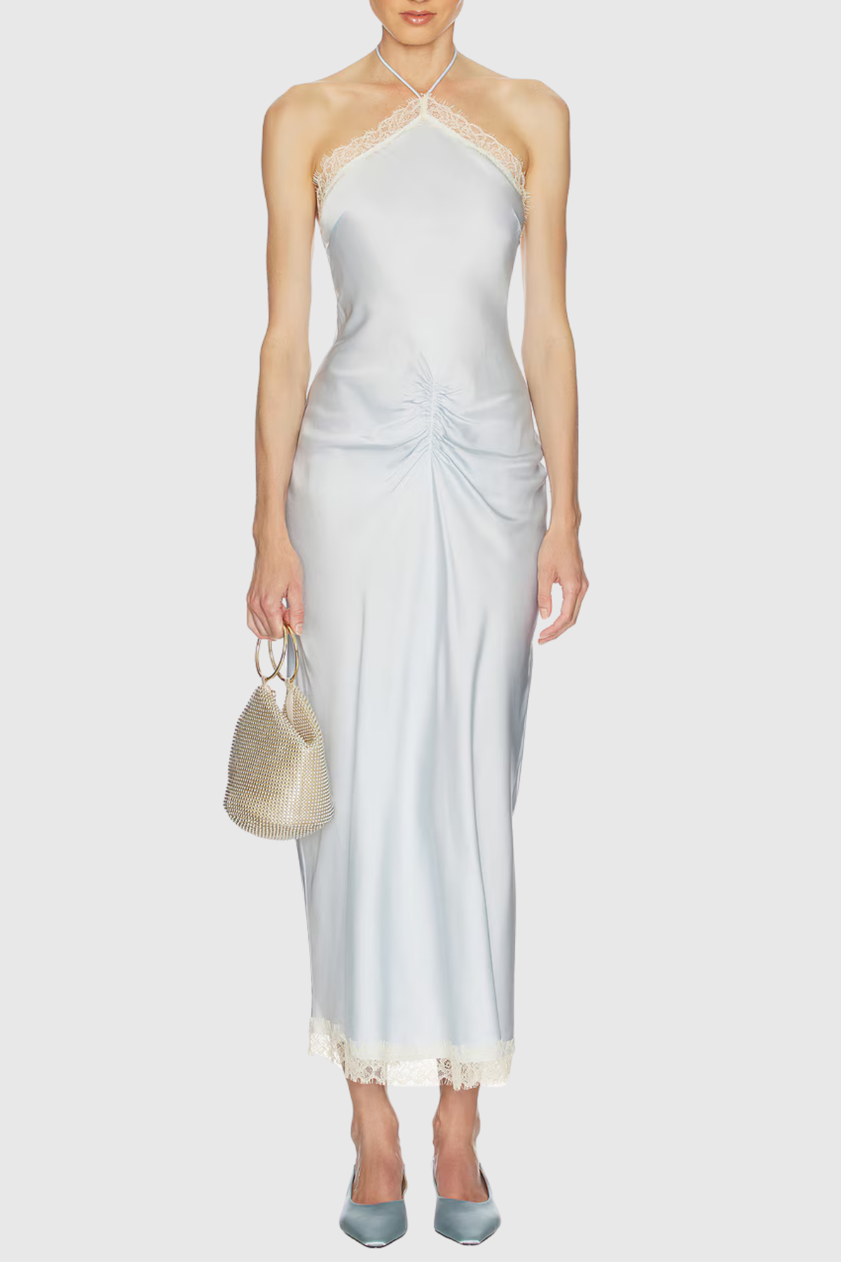 Sagera Halter Lace Satin Midi Dress