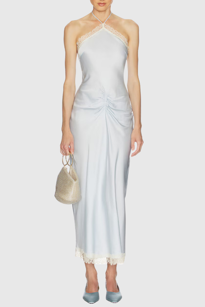 Sagera Halter Lace Satin Midi Dress