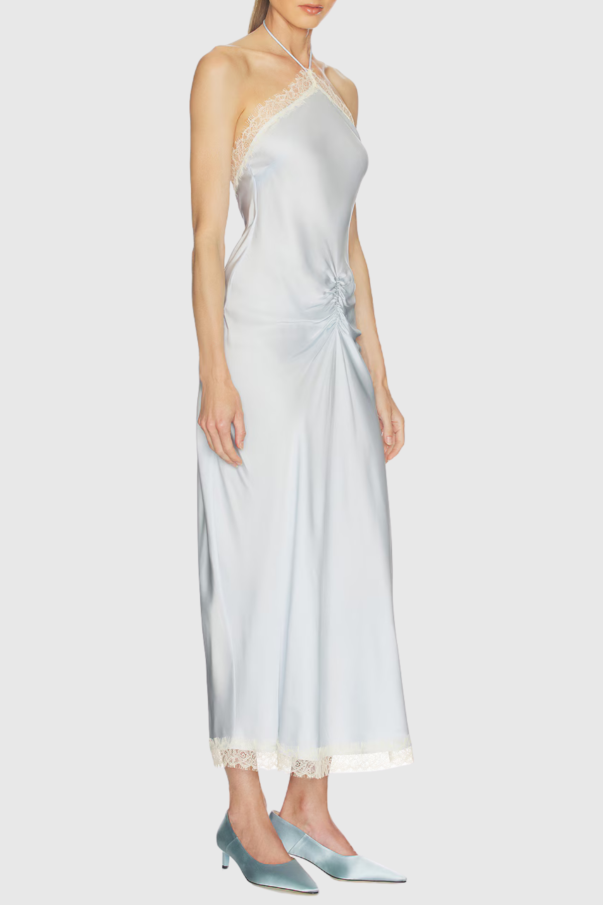 Sagera Halter Lace Satin Midi Dress