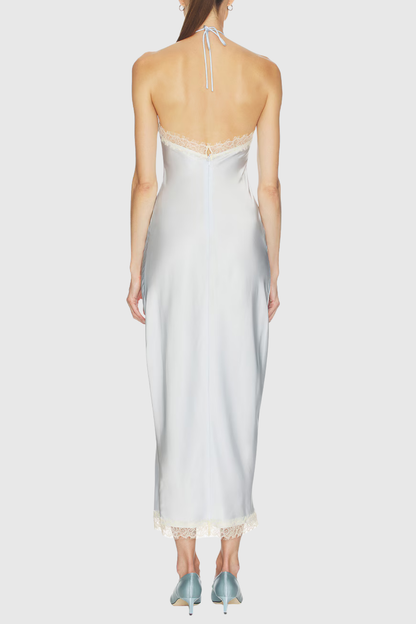 Sagera Halter Lace Satin Midi Dress