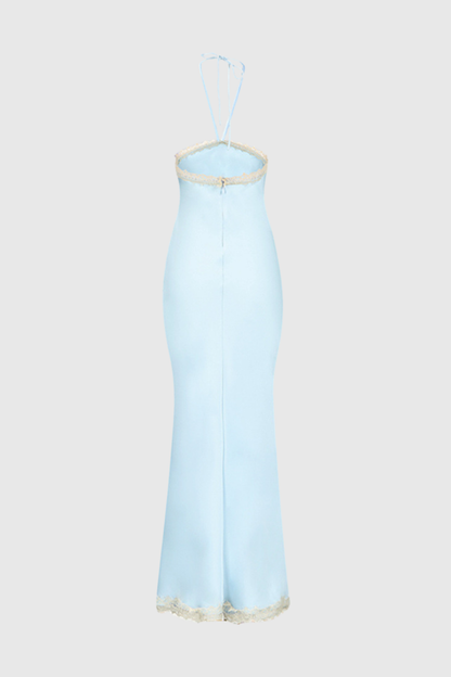 Sagera Halter Lace Satin Midi Dress