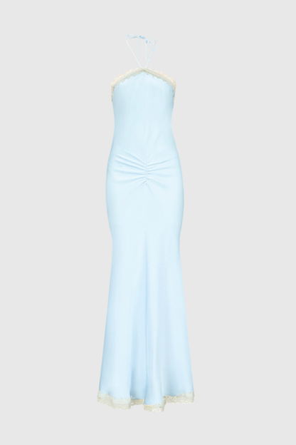 Sagera Halter Lace Satin Midi Dress