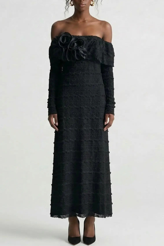 Sahasra Off Shoulder Floral Maxi Dress - Black
