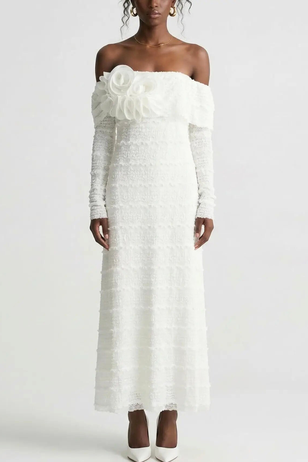 Sahasra Off Shoulder Floral Maxi Dress - White