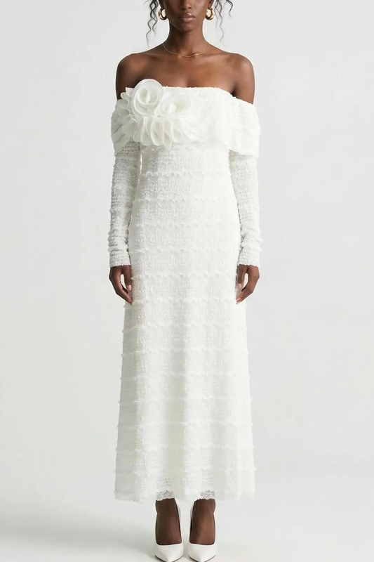 Sahasra Off Shoulder Floral Maxi Dress - White