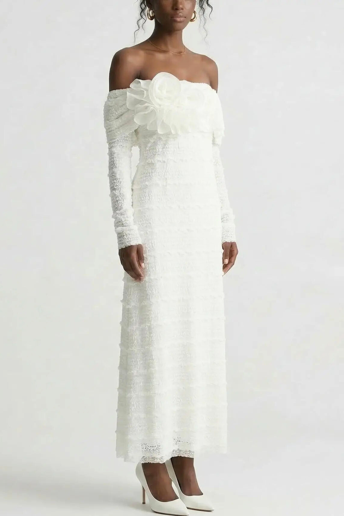 Sahasra Off Shoulder Floral Maxi Dress - White