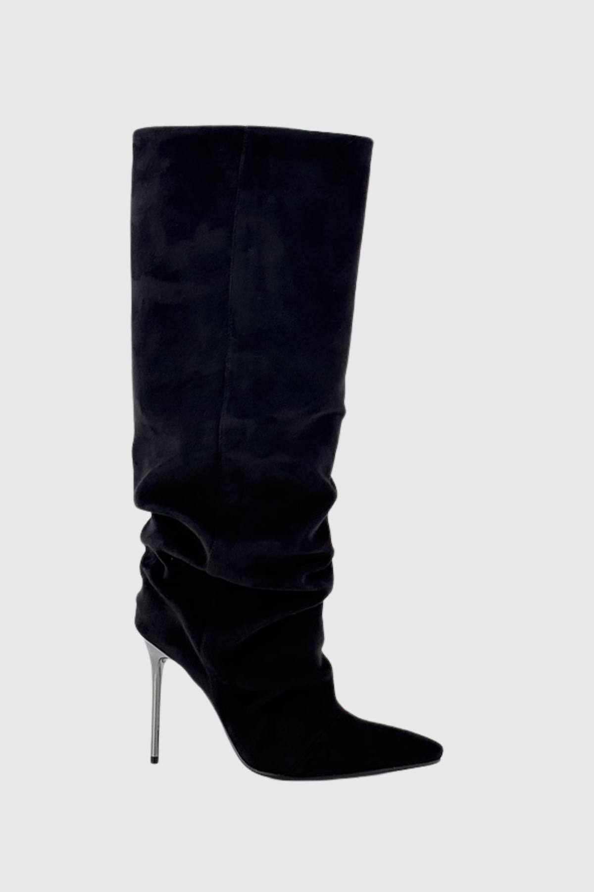 Sailor Suede Ruched Knee High Boots - Black