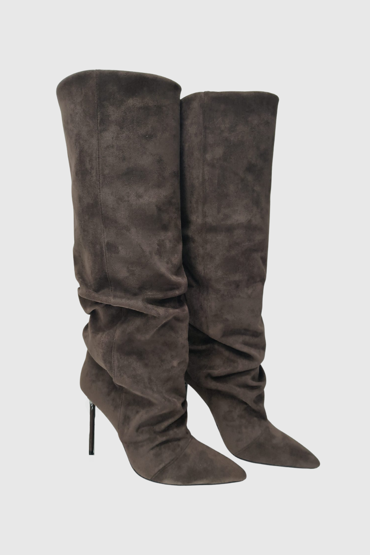 Sailor Suede Ruched Knee High Boots - Brown